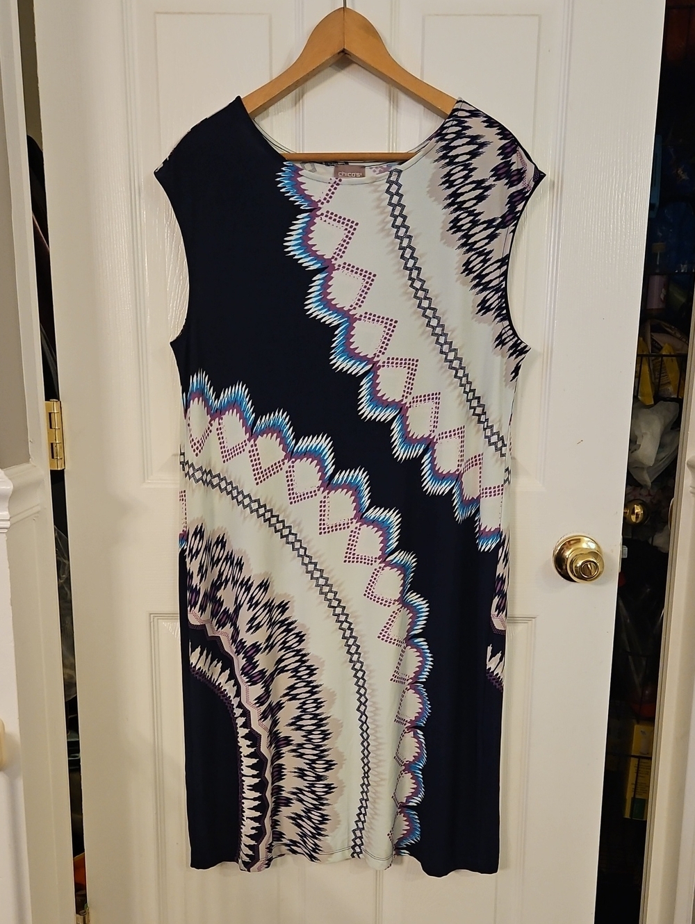 Chico's Navy, White and Purple Printed Midi Dress